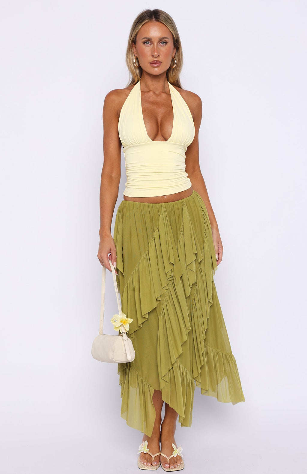 Sunset Strolls Midi Skirt Matcha